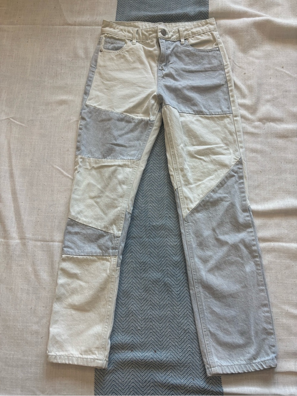 Two-Tone Patchwork Girl’s RSQ Jeans - Light Gray & Cream